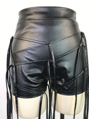 Sexy PU leather style rope braided low waist shorts - 808Lush