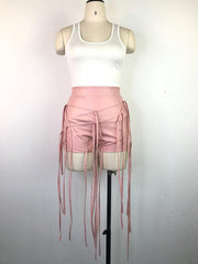 Sexy PU leather style rope braided low waist shorts - 808Lush