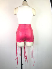 Sexy PU leather style rope braided low waist shorts - 808Lush