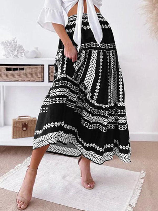 Women's Ethnic Style Irregular Stripe Printed Skirt - 808Lush