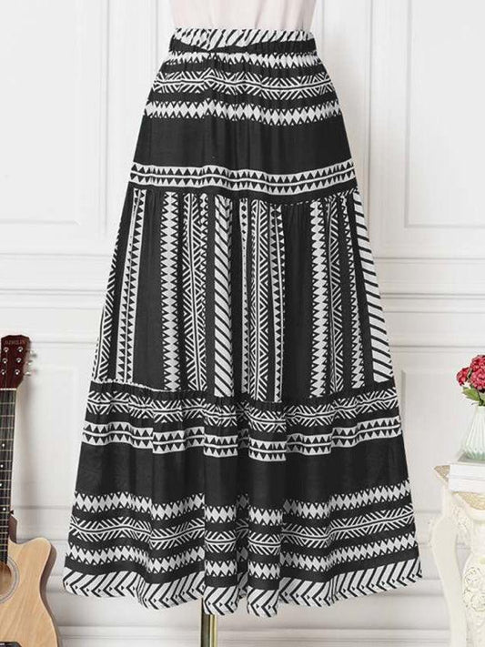 Women's Ethnic Style Irregular Stripe Printed Skirt - 808Lush