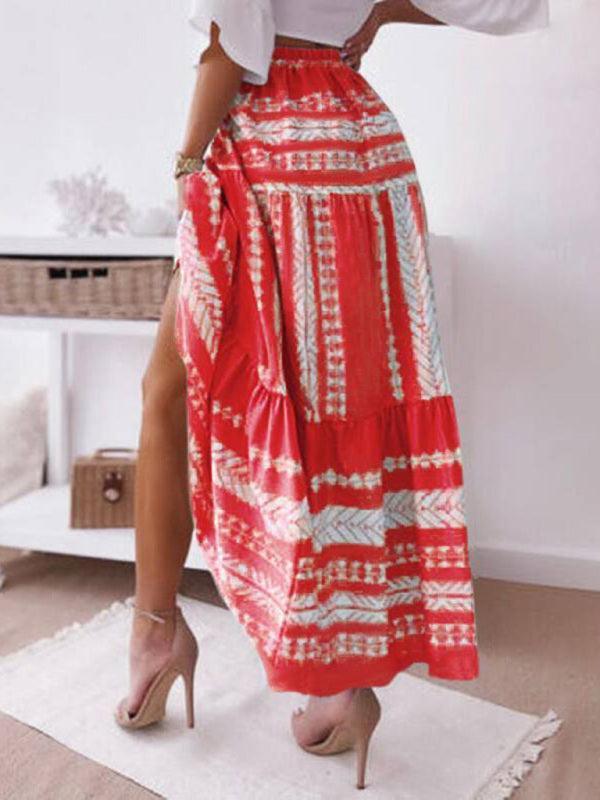 Women's Ethnic Style Irregular Stripe Printed Skirt - 808Lush