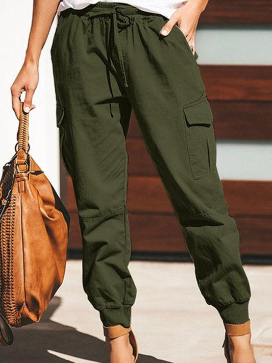 Women's Solid Color Casual Fashion Pocket Tie Cargo Trousers Women's Pants - 808Lush