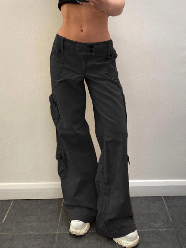 Women's Retro Style Irregular Large Pocket Wide Belt Design Cargo Trousers - 808Lush