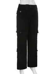 Women's Retro Style Irregular Large Pocket Wide Belt Design Cargo Trousers - 808Lush