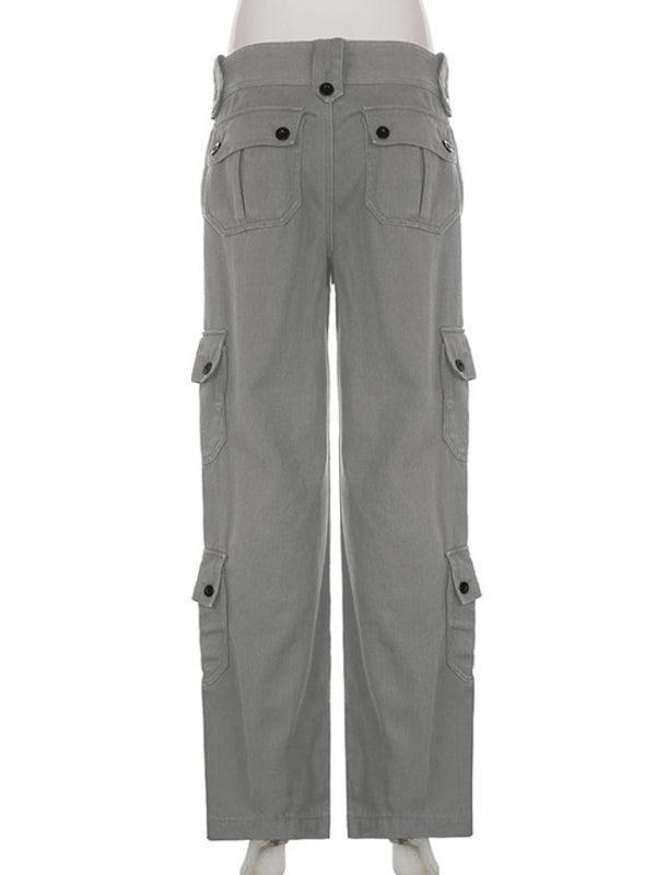 Women's Retro Style Irregular Large Pocket Wide Belt Design Cargo Trousers - 808Lush