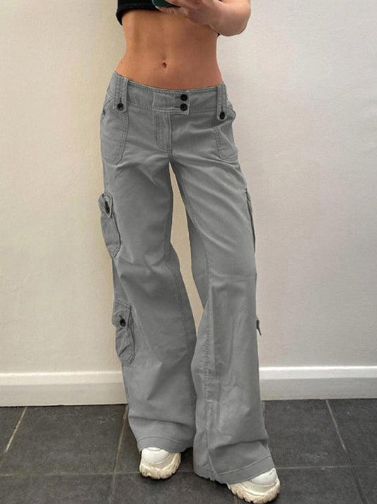 Women's Retro Style Irregular Large Pocket Wide Belt Design Cargo Trousers - 808Lush