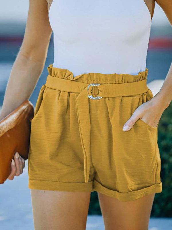 Women's Casual Pocket Belt Loose Straight Leg Shorts - 808Lush