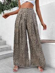 Ladies Floral Print Loose High Waist Drape Wide Leg Pants - 808Lush