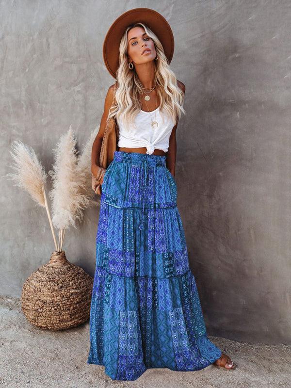 Bohemian style skirt European and American loose casual high waist long skirt - 808Lush