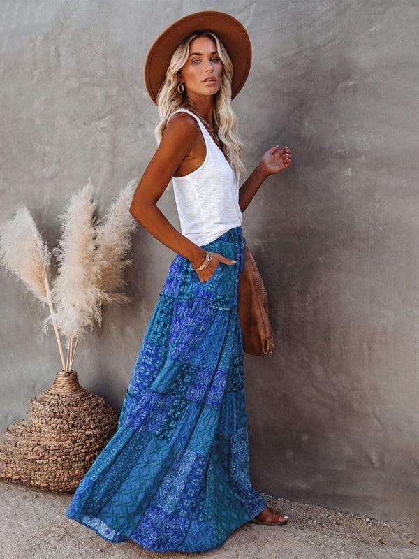 Bohemian style skirt European and American loose casual high waist long skirt - 808Lush