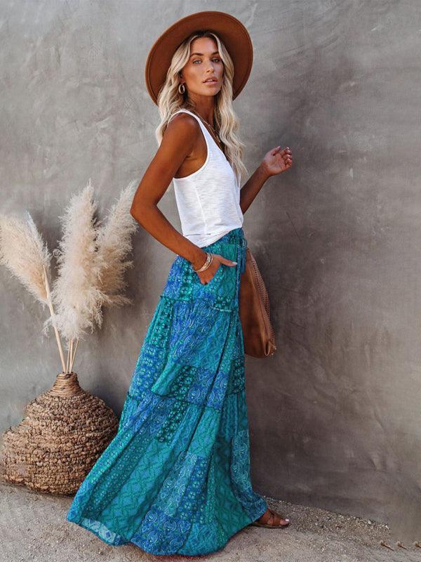 Bohemian style skirt European and American loose casual high waist long skirt - 808Lush