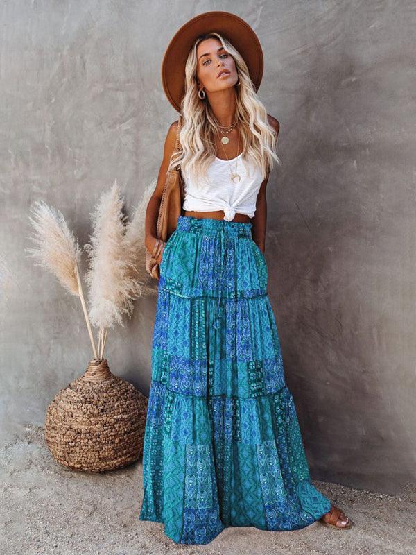 Bohemian style skirt European and American loose casual high waist long skirt - 808Lush