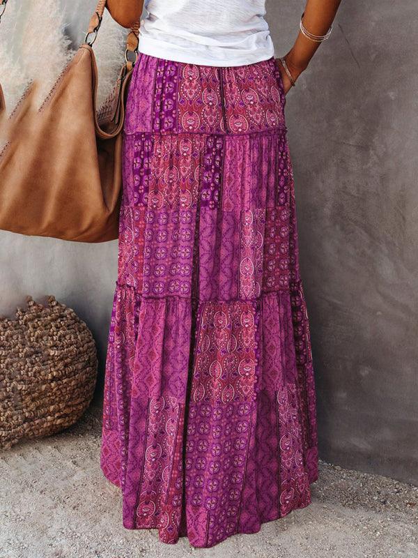 Bohemian style skirt European and American loose casual high waist long skirt - 808Lush