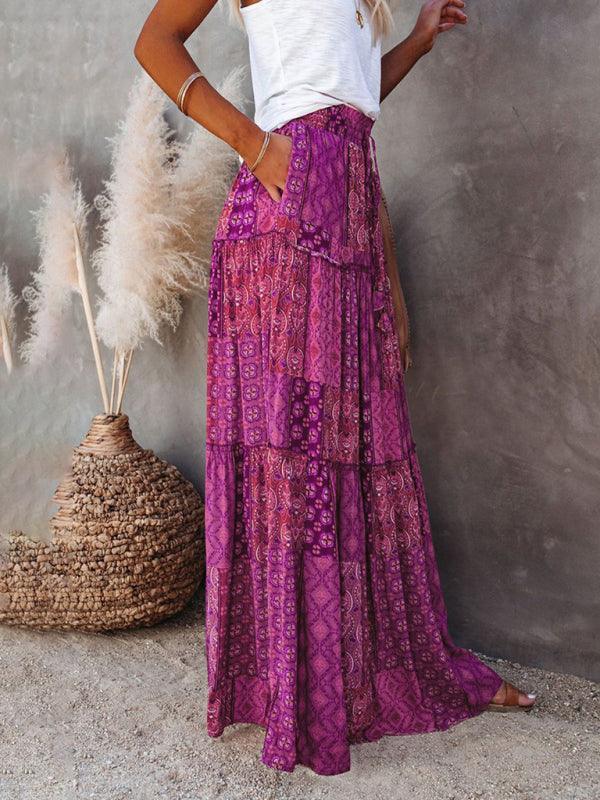 Bohemian style skirt European and American loose casual high waist long skirt - 808Lush