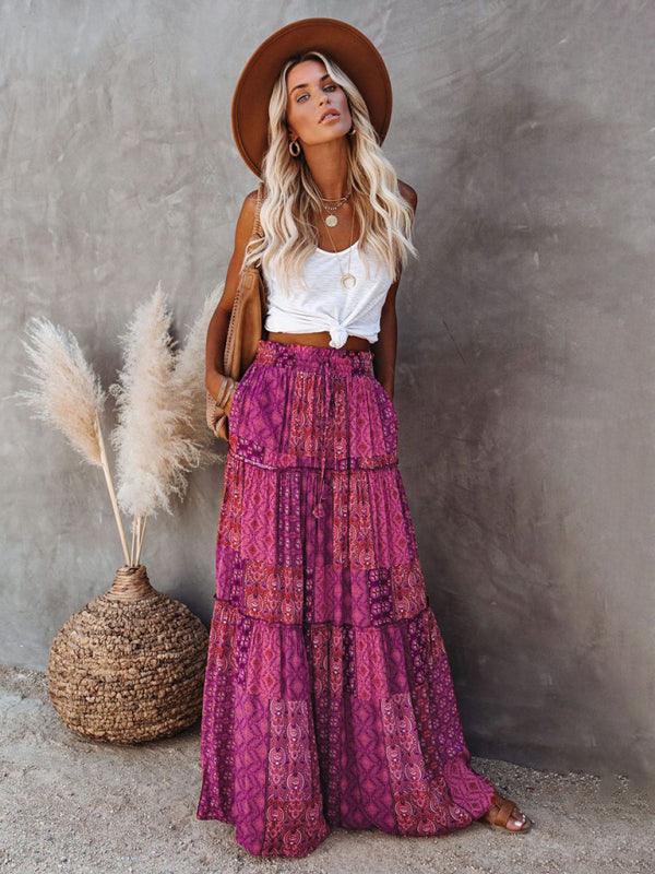 Bohemian style skirt European and American loose casual high waist long skirt - 808Lush