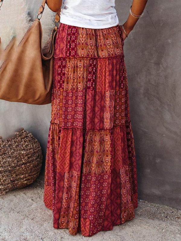 Bohemian style skirt European and American loose casual high waist long skirt - 808Lush