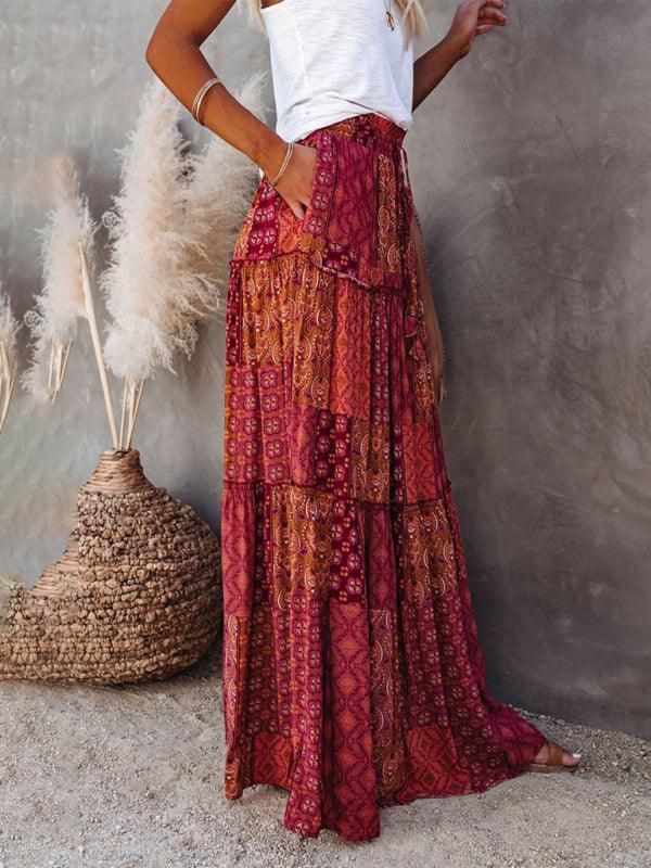 Bohemian style skirt European and American loose casual high waist long skirt - 808Lush