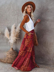 Bohemian style skirt European and American loose casual high waist long skirt - 808Lush