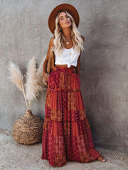 Bohemian style skirt European and American loose casual high waist long skirt - 808Lush