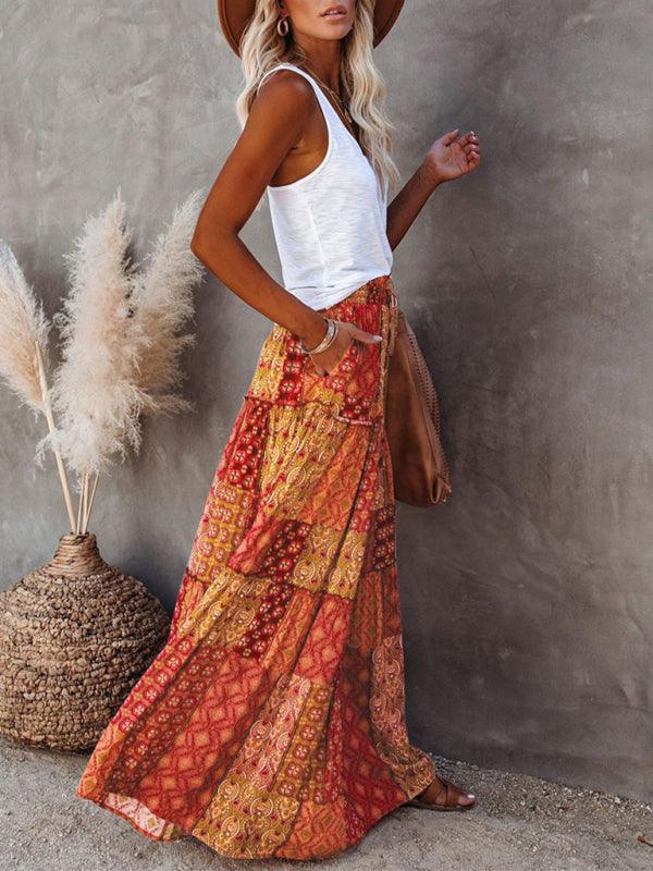 Bohemian style skirt European and American loose casual high waist long skirt - 808Lush