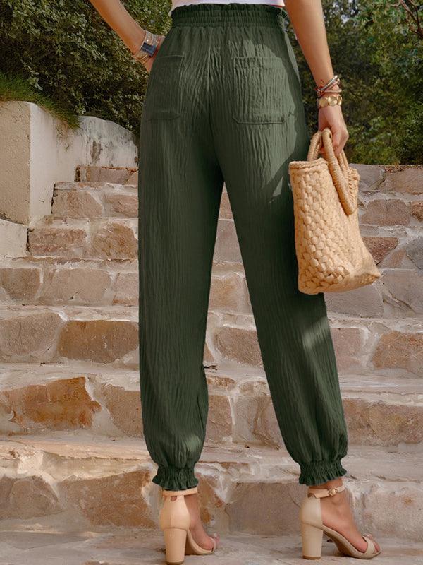 Women's Woven Solid Color Casual High Waisted Pants - 808Lush