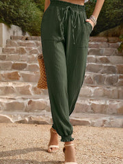 Women's Woven Solid Color Casual High Waisted Pants - 808Lush