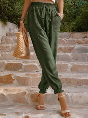 Women's Woven Solid Color Casual High Waisted Pants - 808Lush