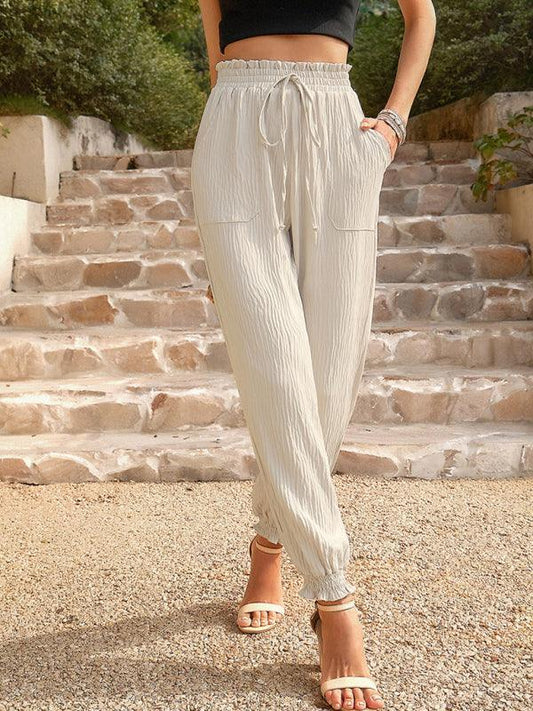 Women's Woven Solid Color Casual High Waisted Pants - 808Lush