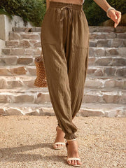 Women's Woven Solid Color Casual High Waisted Pants - 808Lush