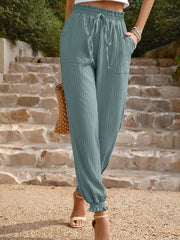 Women's Woven Solid Color Casual High Waisted Pants - 808Lush