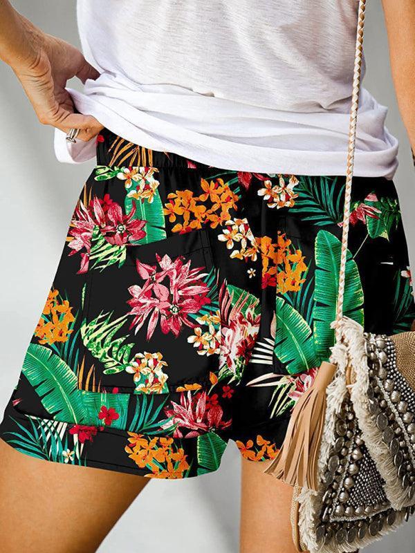 Women's Floral Print High Waist Straight Leg Lounge Shorts - 808Lush