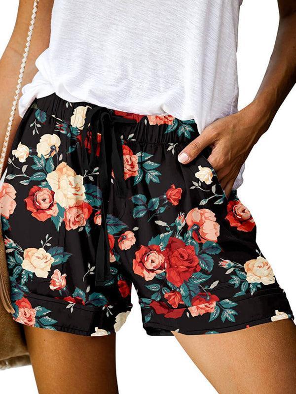 Women's Floral Print High Waist Straight Leg Lounge Shorts - 808Lush