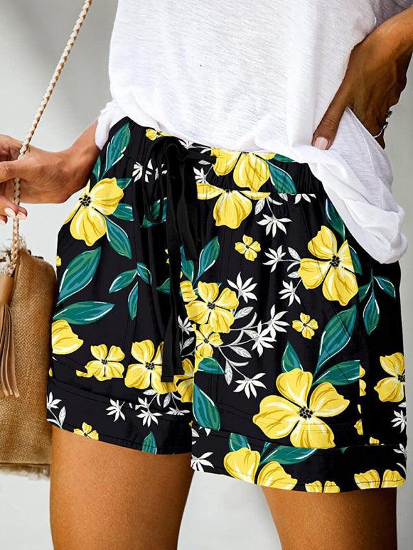 Women's Floral Print High Waist Straight Leg Lounge Shorts - 808Lush