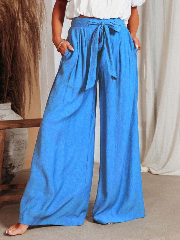 Women's Solid Color Drawstring Knot Wide Leg Trousers - 808Lush