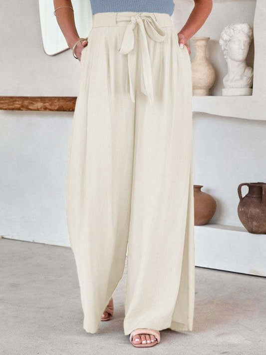 Women's Solid Color Drawstring Knot Wide Leg Trousers - 808Lush