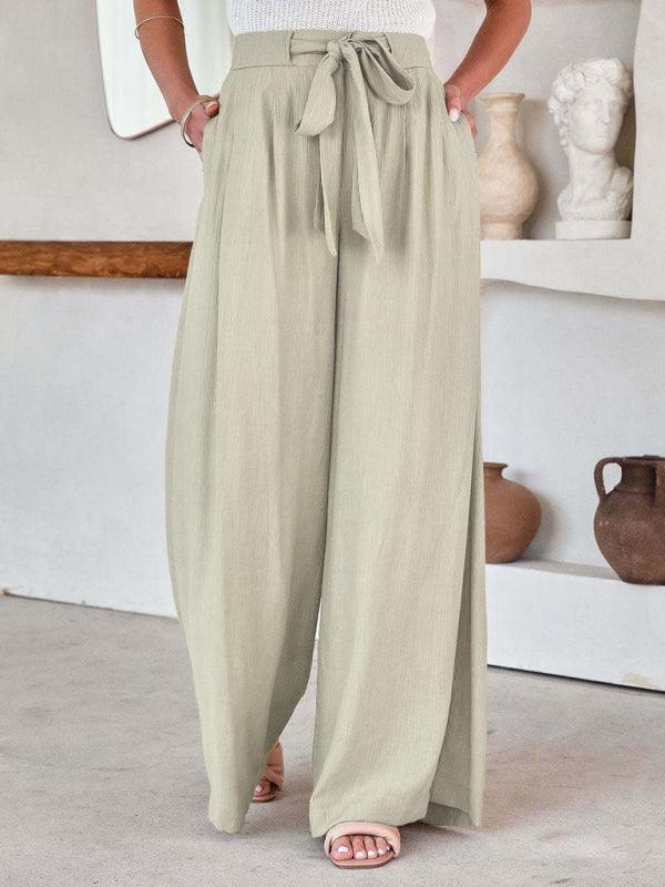 Women's Solid Color Drawstring Knot Wide Leg Trousers - 808Lush