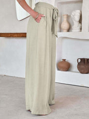 Women's Solid Color Drawstring Knot Wide Leg Trousers - 808Lush