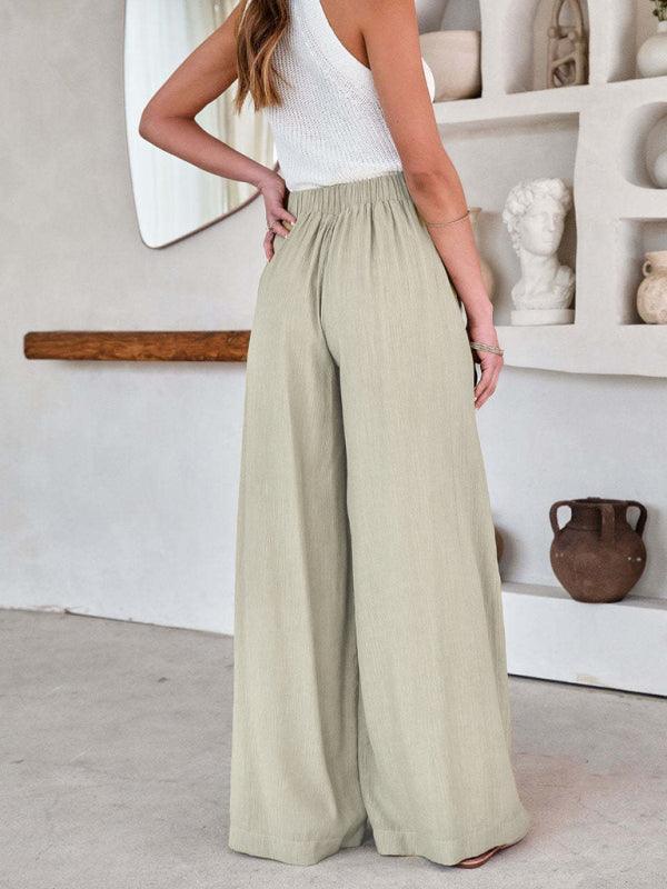 Women's Solid Color Drawstring Knot Wide Leg Trousers - 808Lush