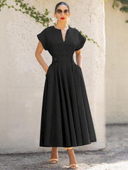 Women's Retro Elegant V-Neck Wrapped Sleeves Dress - 808Lush