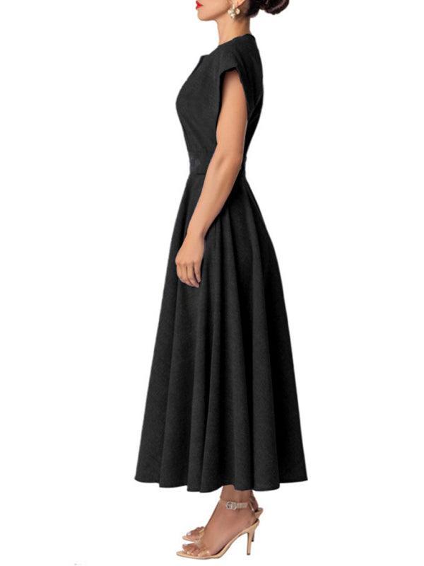 Women's Retro Elegant V-Neck Wrapped Sleeves Dress - 808Lush