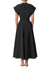 Women's Retro Elegant V-Neck Wrapped Sleeves Dress - 808Lush