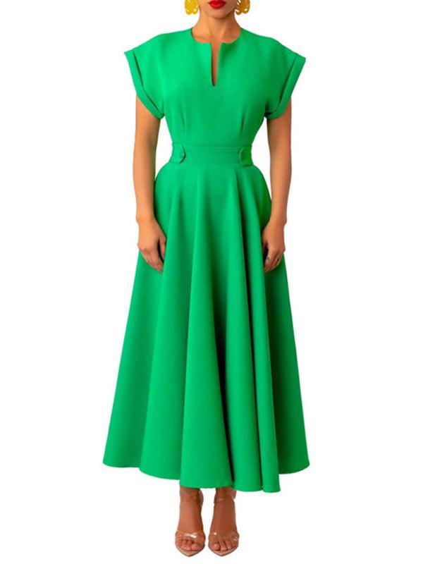 Women's Retro Elegant V-Neck Wrapped Sleeves Dress - 808Lush