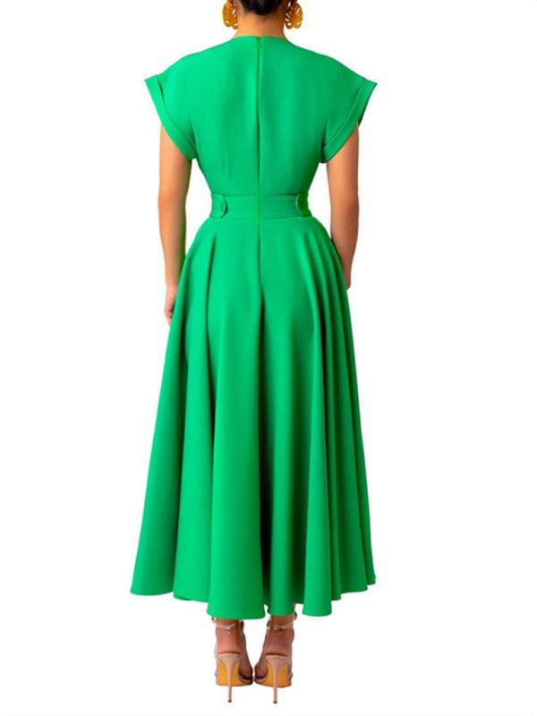 Women's Retro Elegant V-Neck Wrapped Sleeves Dress - 808Lush