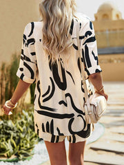 Women's Casual Fashion Abstract Irregular Printing Short Sleeve Shorts Two-Piece Set - 808Lush