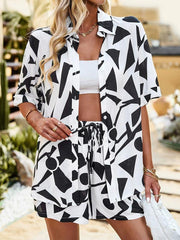 Women's Casual Fashion Abstract Irregular Printing Short Sleeve Shorts Two-Piece Set - 808Lush