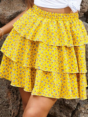 Skirt a-line skirt elastic layer cake floral pleated skirt - 808Lush