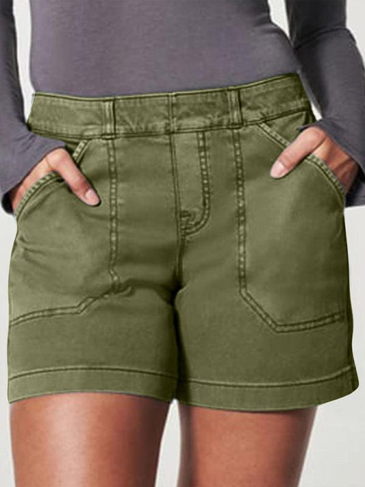 women's high elastic twill large pocket casual shorts - 808Lush