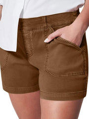 women's high elastic twill large pocket casual shorts - 808Lush