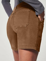 women's high elastic twill large pocket casual shorts - 808Lush